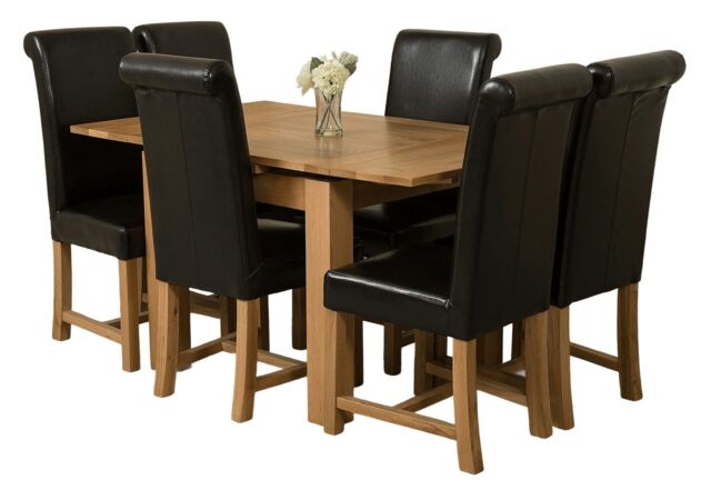 Richmond 90-150cm Oak Extending Dining Table & 6 Washington Leather Chairs Black Black