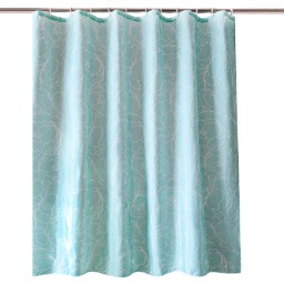 Light Blue Floral Design Polyester Shower Curtain with 12 Hooks - 180x200cm