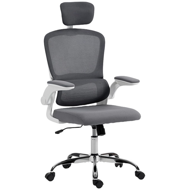 HOMCOM High Back Mesh Computer Desk Chair with Lumbar Support, Charcoal Grey Grey