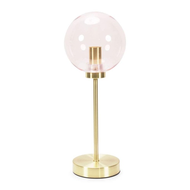 ValueLights Frenchie Pink Tinted Glass Globe Gold Stem Table Lamp and Bulb