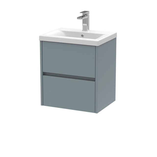Balterley Square Wall Hung 2 Drawer Vanity Unit & Ceramic Basin Grey Monument Grey