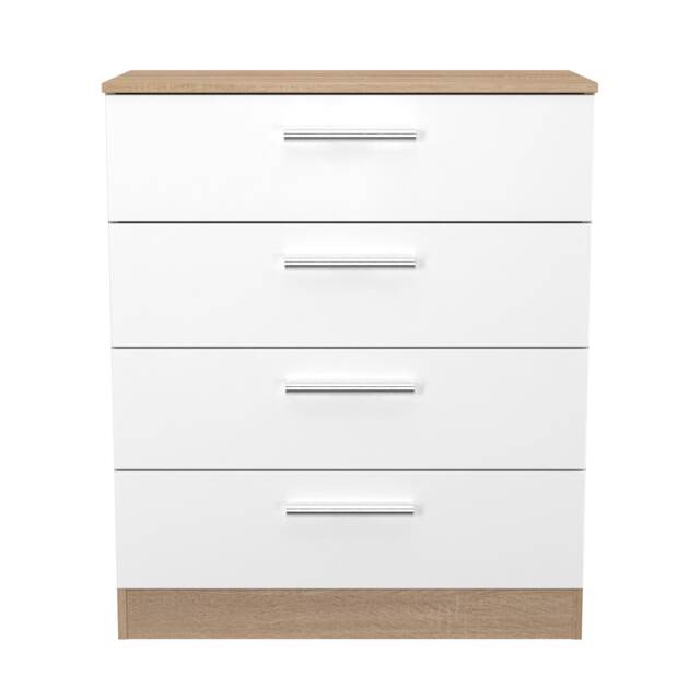 Trent 4 Drawer Chest of Drawers in White Matt & Bardolino Oak (Ready Assembled) White White Matt & Bardolino Oak