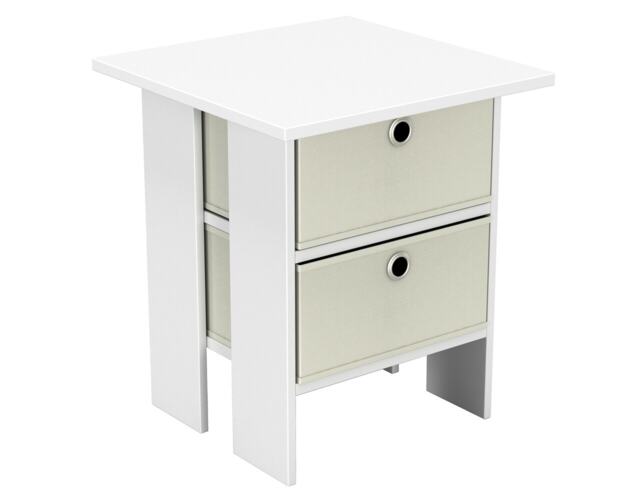 2-Tier 2- Drawer Wooden Side Table White White & Cream 1