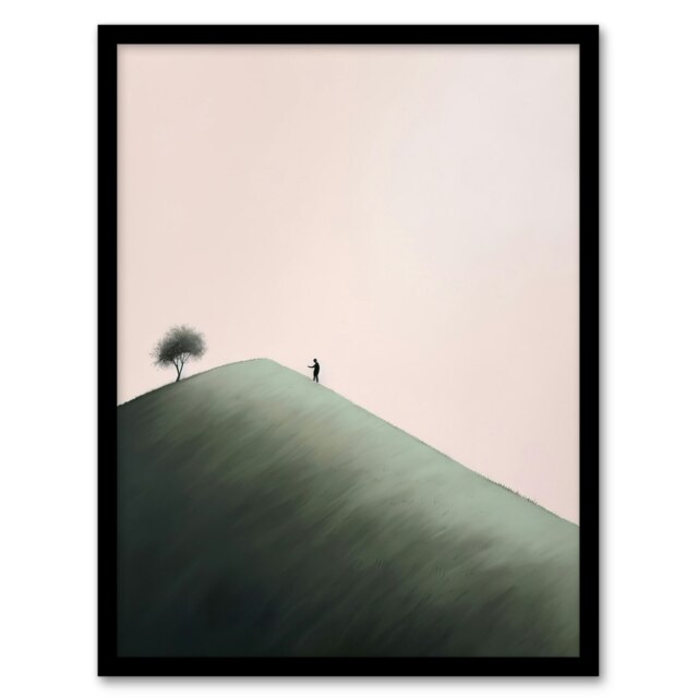 Mountain Climb Minimalist Soft Pastel Pink Black Framed Wall Art Print A4
