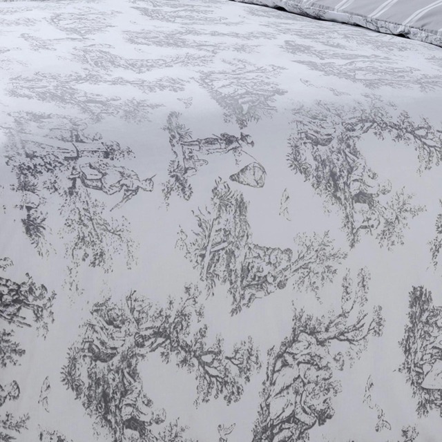 Velosso Toille Printed Cotton Blend Duvet Cover and Pillowcase Set Grey King