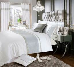 Intimates Chanelle Velvet Faux Silk Duvet Cover & Pillowcase Set White White Super King