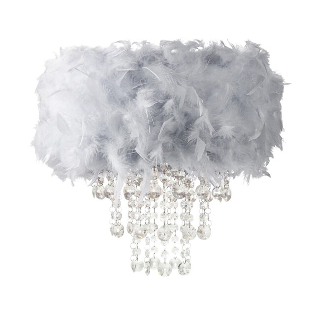 Contemporary Grey Feather Pendant Light Shade with Transparent Acrylic Droplets Grey Grey 1