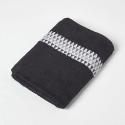 Homescapes Geometric Cotton Bath Towel - Black Black