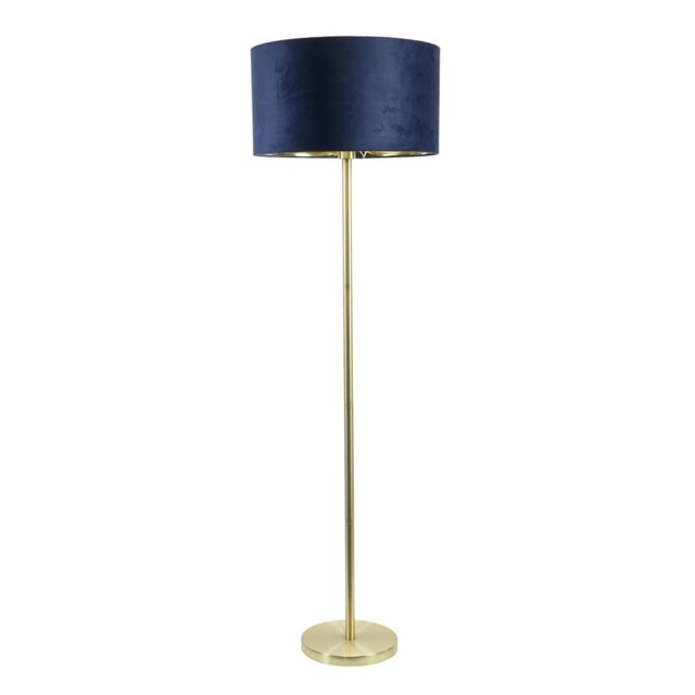ValueLights Charlie Gold Floor Lamp Navy Velvet Gold Shade and Bulb