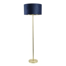ValueLights Charlie Gold Floor Lamp Navy Velvet Gold Shade and Bulb