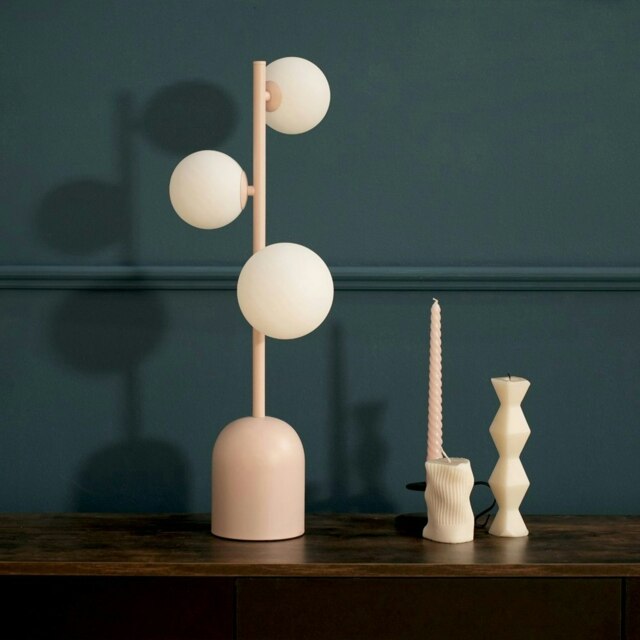 ValueLights Marlow Blush Pink 3 Way Bedside Table Lamp with Glass Globe Lampshades Light & Bulbs Pink