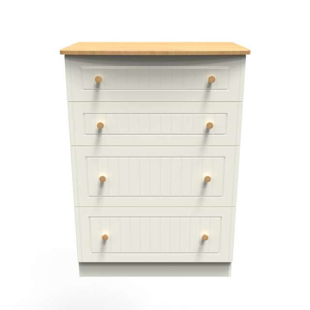 Lancaster 4 Drawer Deep Chest of Drawers in Cream Ash & Oak (Ready Assembled) Cream Cream Ash & Oak