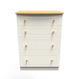 Lancaster 4 Drawer Deep Chest of Drawers in Cream Ash & Oak (Ready Assembled) Cream Cream Ash & Oak