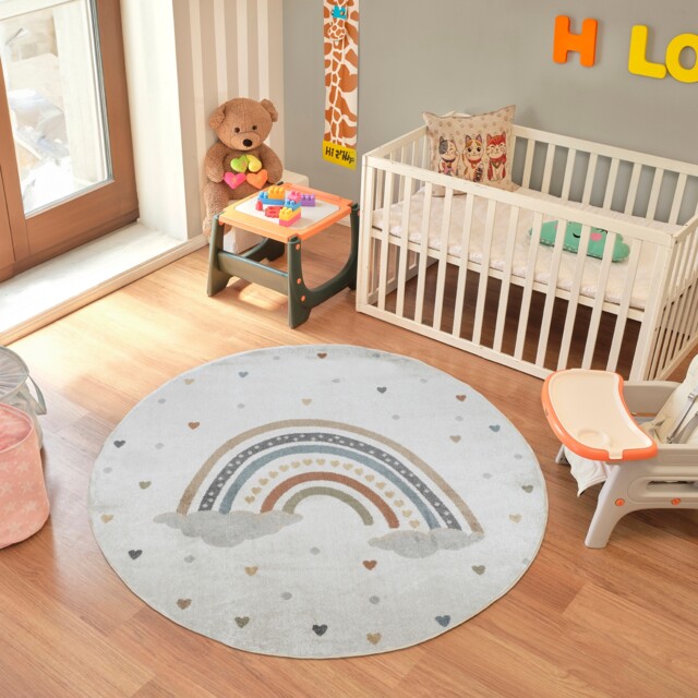 LIVABLISS Lillian-Kids Washable Round Rug Ø160 cm Beige Orange Blue Green