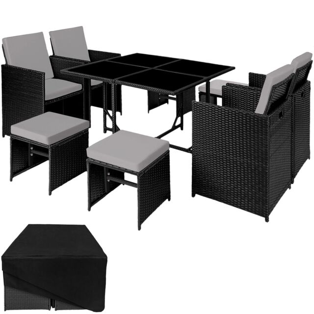 Garden Table and Chairs Bilbao - 8 seats, weather and UV-resistant, rain cover Black black/grey 1