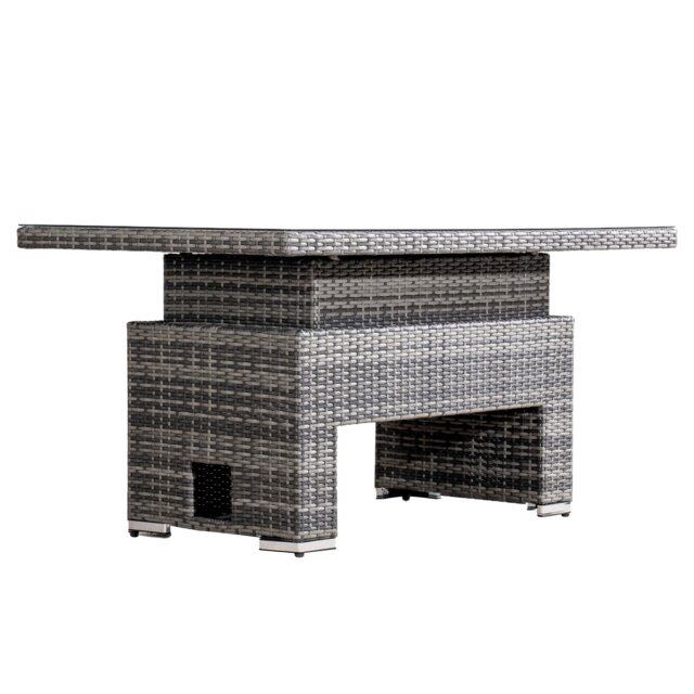 Direct Wicker Outdoor Garden Rattan Rising Table with 5mm Clear Tempered Glass Top, Aluminium Frame for Patio, Balcony Grey