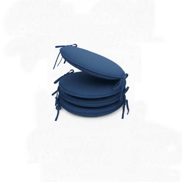 Waterproof Round Foam Seat Pad with Ties Pack of 4 Chair Cushion Seating Blue Navy Blue