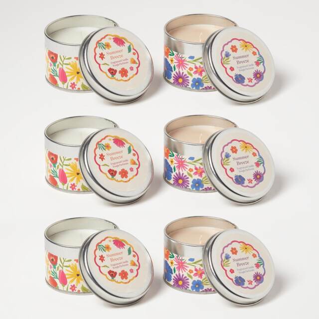 Homescapes Summer Breeze Fragrance Candle Tins – Set of 6
