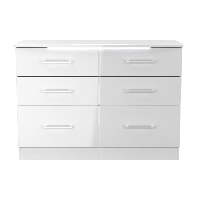 Lyon 6 Drawer Wide Chest of Drawers in White Gloss & White (Ready Assembled) White White Gloss & White