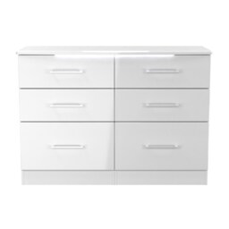 Lyon 6 Drawer Wide Chest of Drawers in White Gloss & White (Ready Assembled) White White Gloss & White