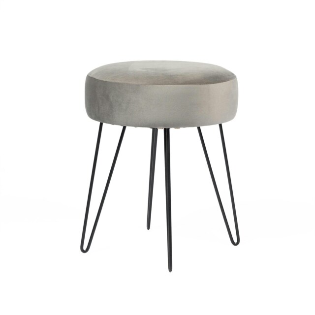 OHS Matte Velvet Hairpin Foot Rest Dressing Table Vanity Stool Seat - Charcoal