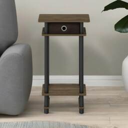 Industrial Rustic Side Table With Fabric Drawer Brown