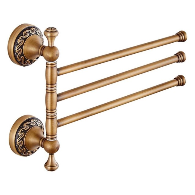 Antique Brass Bathroom Rotatable Towel Holder Triple Bar Rail 3-Tier Hanger