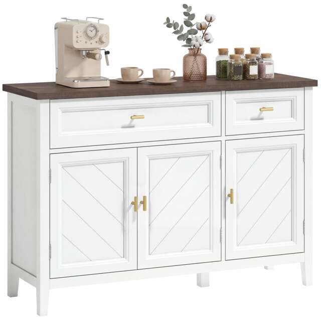HOMCOM Sideboard with Drawers and Adjustable Shelves, White
