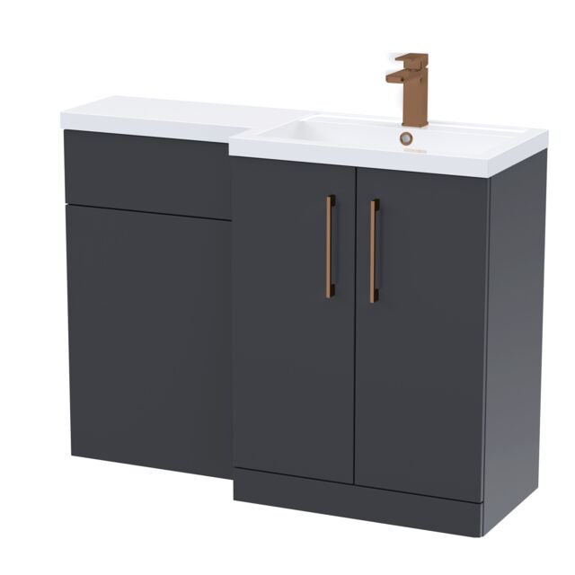 Balterley Right-Hand Bathroom Vanity and WC Unit Combination with Basin, with Handles Grey Satin Soft Black