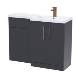 Balterley Right-Hand Bathroom Vanity and WC Unit Combination with Basin, with Handles Grey Satin Soft Black