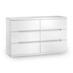 Premium Midtown 6 Drawer Wide Chest - High Gloss White