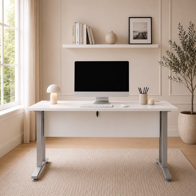 Prima Desk 150cm in White with Silver Grey Steel Legs