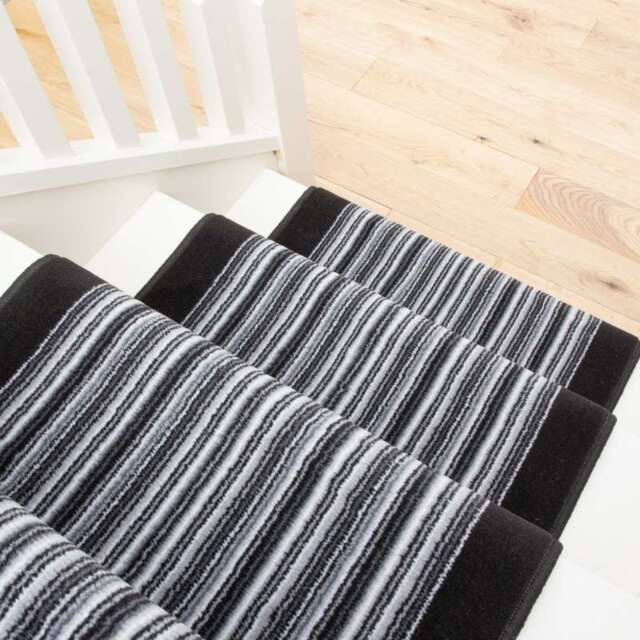 KUKOON Grey & Black Striped Cut to Measure Stair Carpet Runner Rug 70cm Wide 70cm x 240cm
