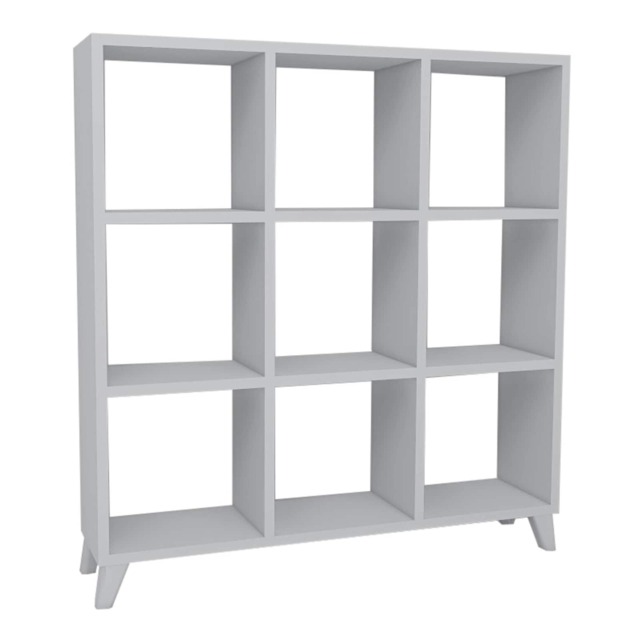 9 Cube Square Bookcase With Legs Modern Wooden Storage Shelving Unit White White 1