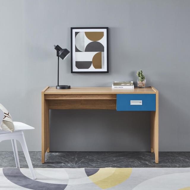 Computer Desk Storage Drawer Oak Effect Home Office Furniture Workstation Blue