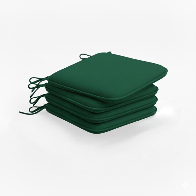 Waterproof Square Foam Seat Pad with Ties Pack of 4 Chair Cushion Seating Green