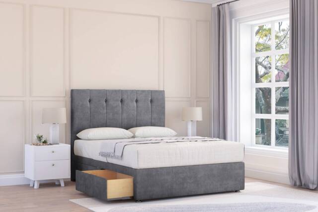 "Sloomy Highbury Armour Coniston Divan Bed With Mattress No Drawers With 54"" Floor Standing Headboard 2'6 Small Single Grey Armour Small Single 1"