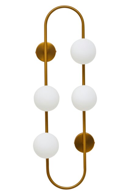 Orsina Four Bulb White Glass Wall Light, Brass Finish Oval Frame Wall Sconce, Minimalist Metal Wall Lamp