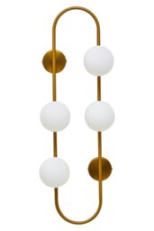 Orsina Four Bulb White Glass Wall Light, Brass Finish Oval Frame Wall Sconce, Minimalist Metal Wall Lamp