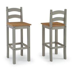 Mercers Furniture Corona Grey Wax Pair of Bar Stools Tall Chairs Kitchen Seating Solid Wood Pine Wooden with Mexican Styling