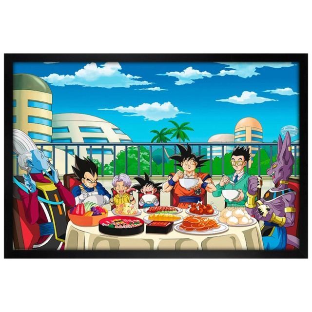 Black Wooden Framed Dragon Ball Super Feast Maxi Poster Multi