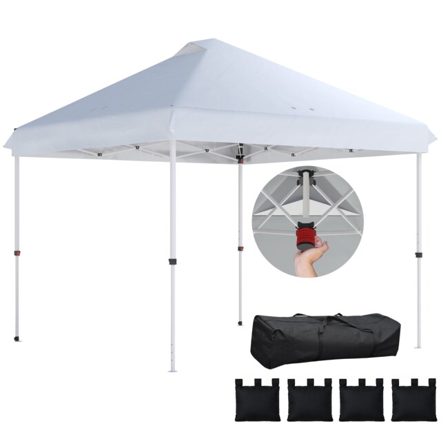 Outsunny 3x3 m Pop Up Gazebo w/ Wheels, One-Touch Party Tent, White White White 300L x 300W x 273H cm