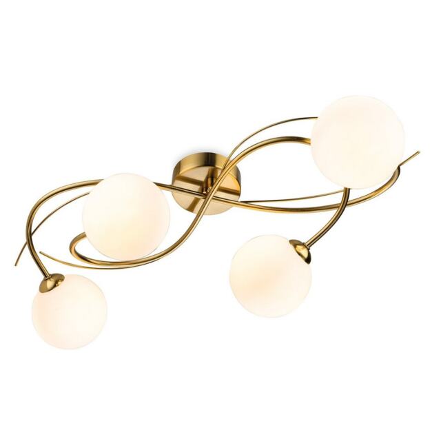 Elba 4 Light Flush Ceiling Fitting Brushed Brass with Opal White Glass 4xG9