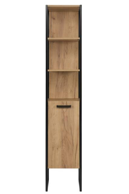 Freestanding Tall Bathroom Cabinet Storage Unit Tallboy Black Steel Industrial Frame Oak Finish Loft Style Open Display Brook