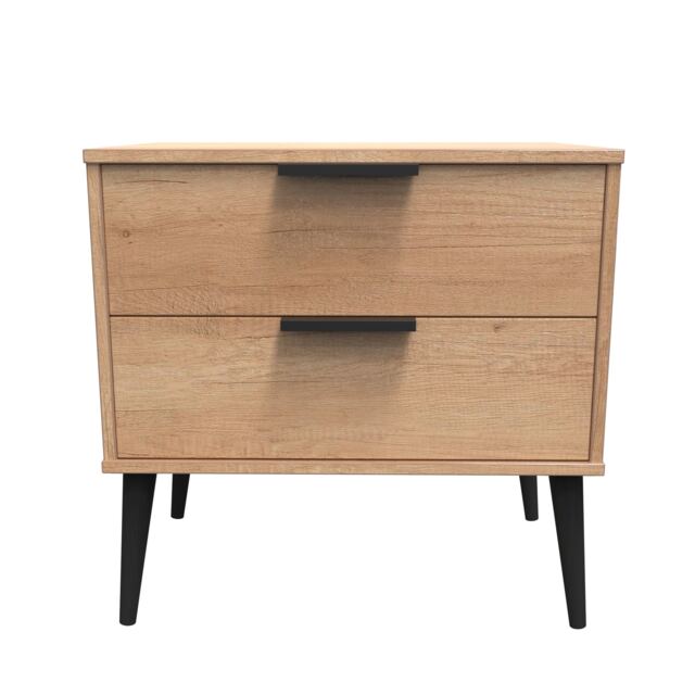 Fuji 2 Drawer Wide Bedside Table in Nebraska Oak (Ready Assembled) Brown Nebraska Oak
