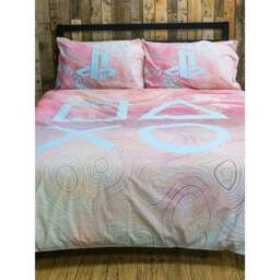 Playstation Marble Duvet Cover Set - Pink/Blue/White - Double Pink Double