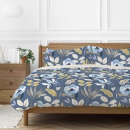 Copenhagen Home Mia Floral King Size Duvet Cover Set with Pillowcases - Blue