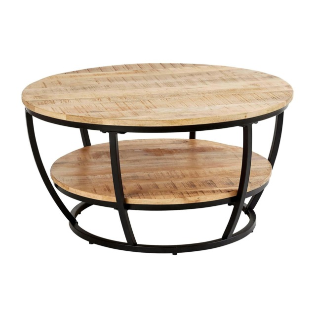 Cage Style Coffee Table Mango Wooden Top Iron Frame Storage Shelf Home Furniture