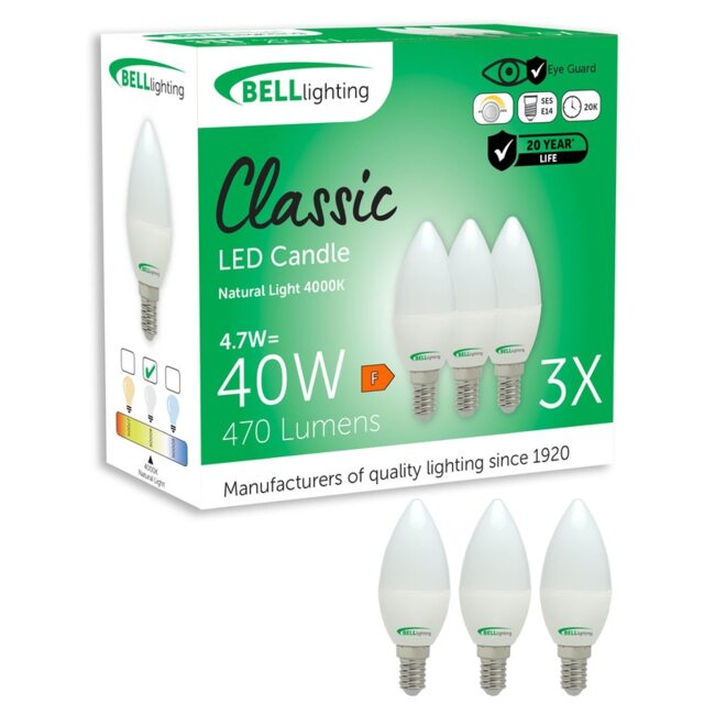 BELL Lighting E14 Dimmable LED Candle Natural White 4000K 4.7W Light Bulb