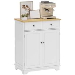 HOMCOM Kitchen Floor Cabinet Side Storage Cupboard Multi-use Sideboard Table with Solid Wood Top, Adjustable Shelf,Drawer for Dining Room, Living Room,Hallway